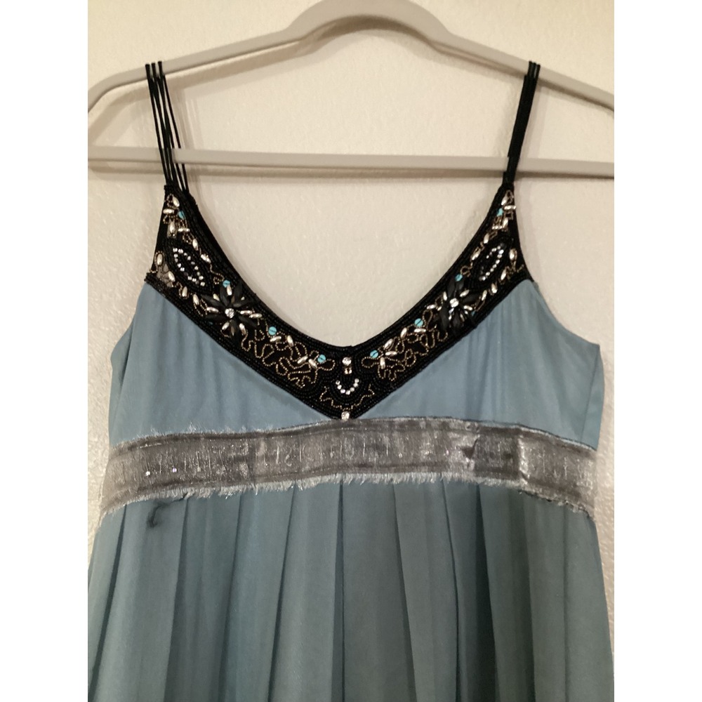 Sue Wong Nocturne Blue Silk Beaded Empire Waist Cocktail Dress Size 4 - Picture 5 of 10